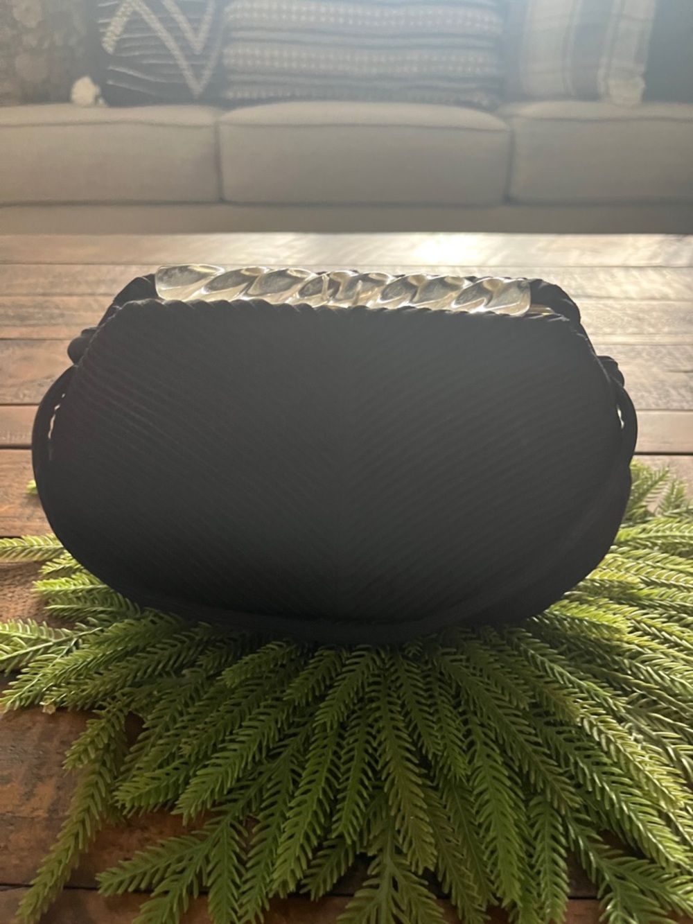 Vintage 40’s Black Evening Clutch with Twisted Lucite & Gold Accent